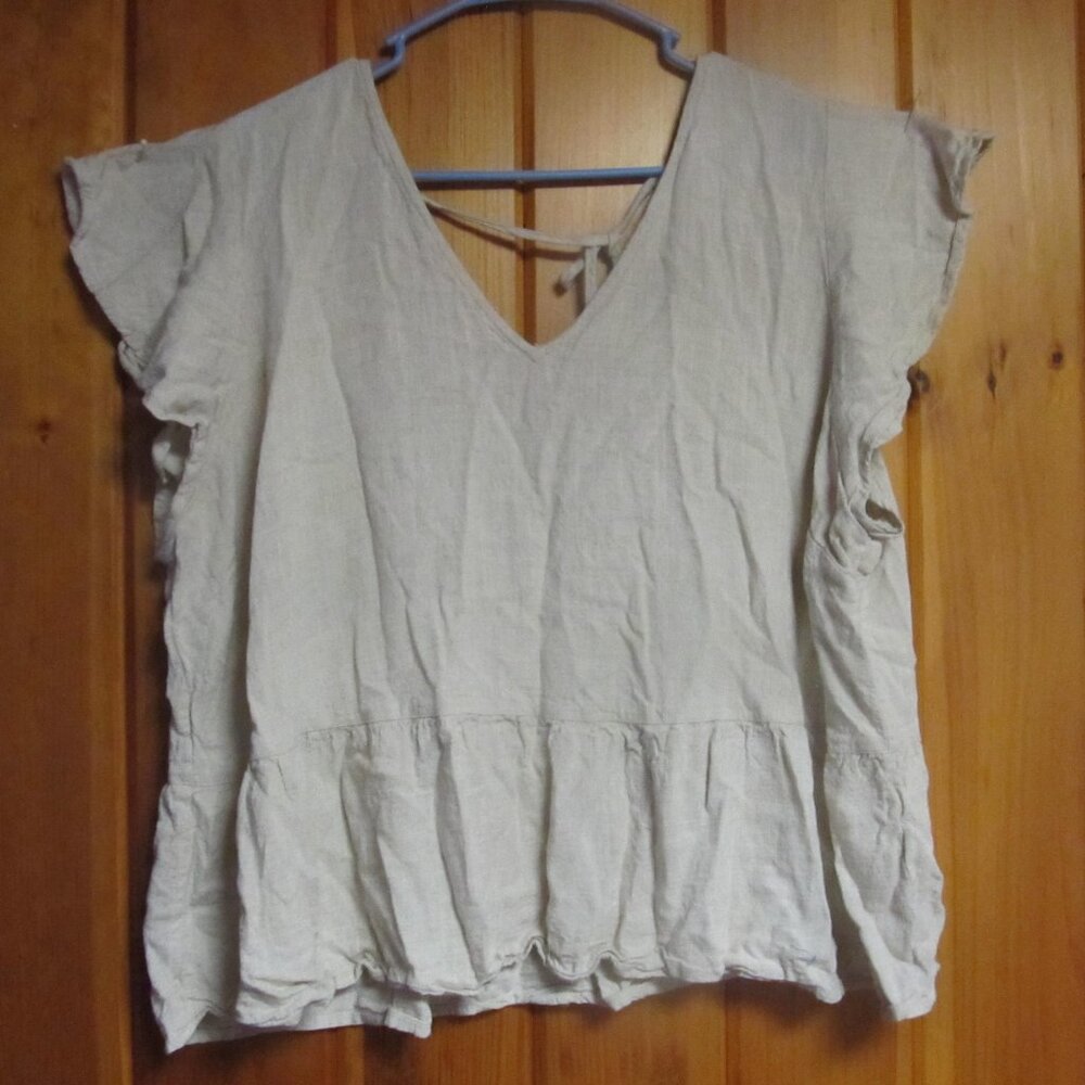 Linen 2X Womens Blouse Black Tape Boho Blouse Women sz XXL Cottage Core Tops